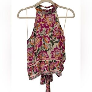 NWT Artelier Nicole Miller Floral High Neck Sleeveless Open Back Halter w/ Bow